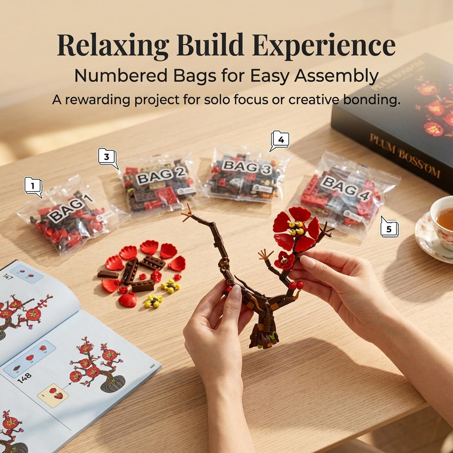 Lodikisbay Plum Blossom Flower Building Set, Botanical Collection Building Block Set, Compatible with Lego, Artificial Plant & Flowers Gifts for Adults Home and Office Desk Decor