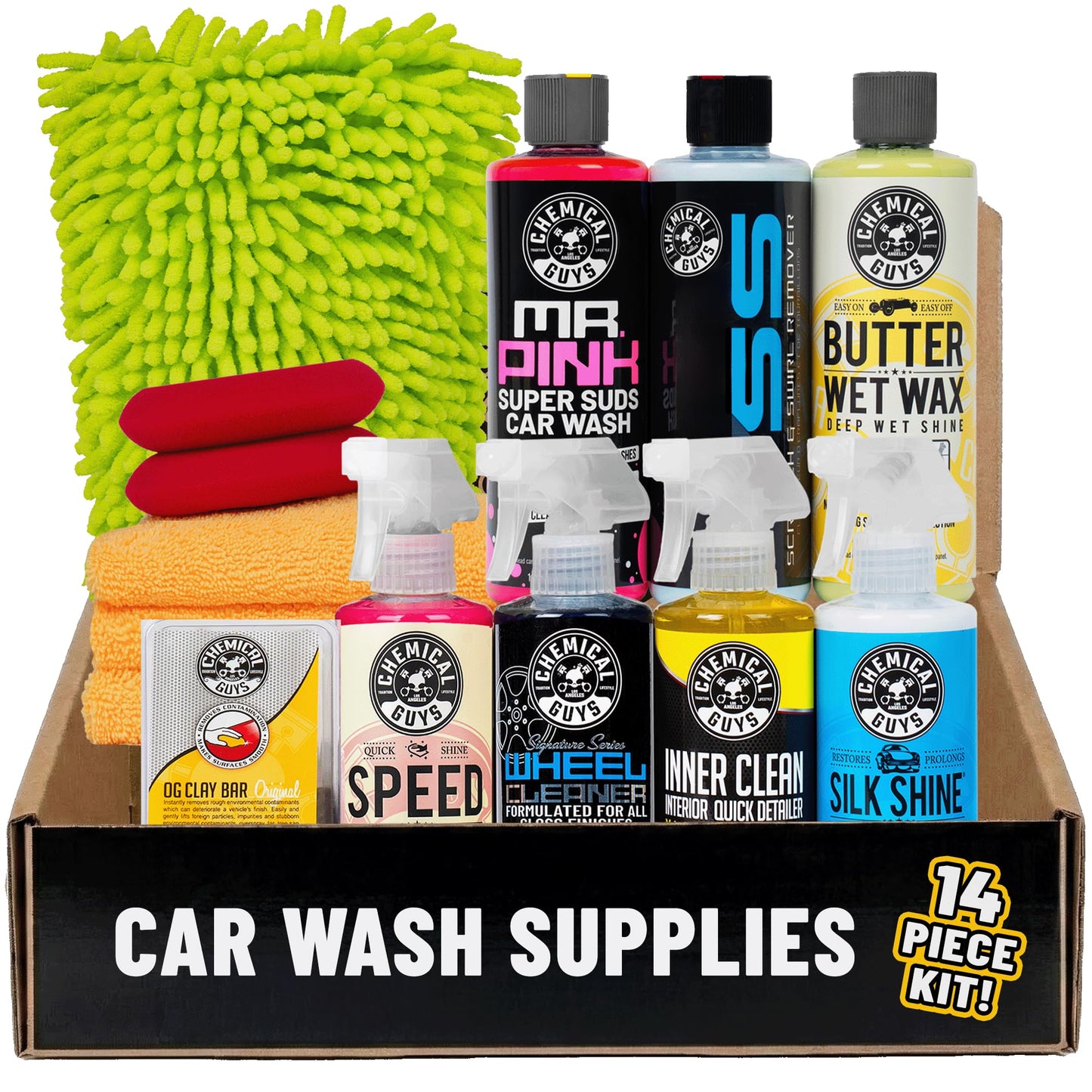 Chemical Guys HOL123 Car Cleaning Kit for Interior & Exterior, 14 Items Including (7) 16 oz Chemicals