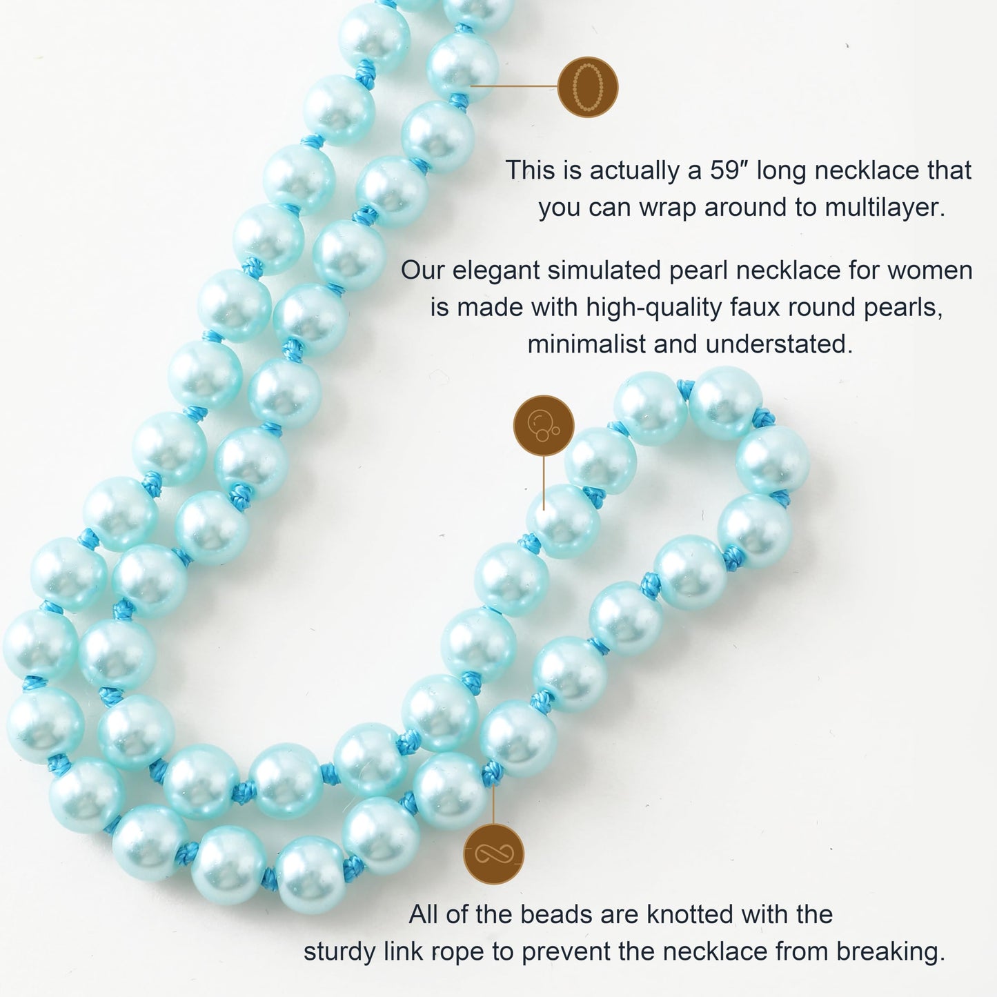 BABEYOND Long Pearl Necklace Faux Pearls Necklace Set Beaded Long Pearls Necklace 1920s Gatsby Costume Jewelry (Blue)