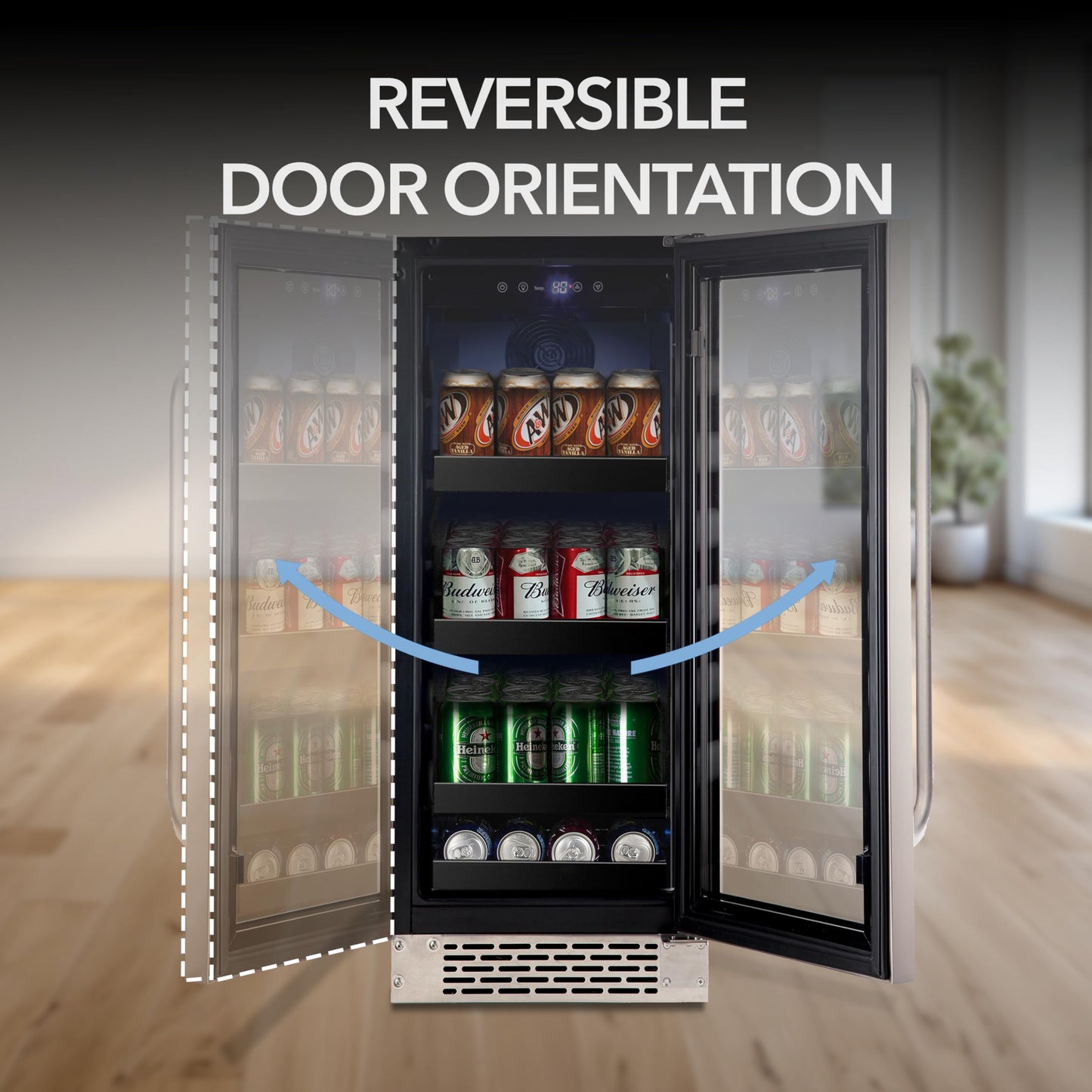 Whynter BBR-838SB Built-in Under Counter 15 inch Beverage Refrigerator and Cooler Fridge with Glass, Lock, Reversible Door, Digital Control and Carbon Filter, 3.0 cu. ft, Stainless Steel, 112 Capacity