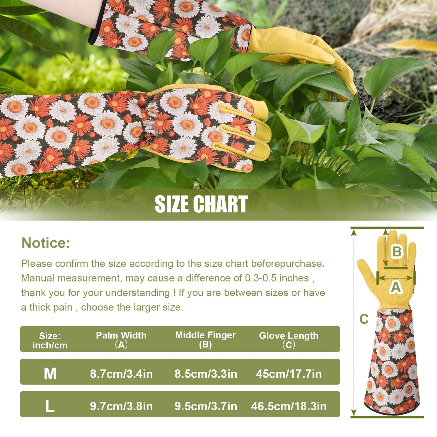 WOHEER Long Gardening Gloves for Women Thorn Proof,Rose Pruning Cowhide Leather Garden Glove for Cactus, Rose and Blackberry（Medium, Brownish）