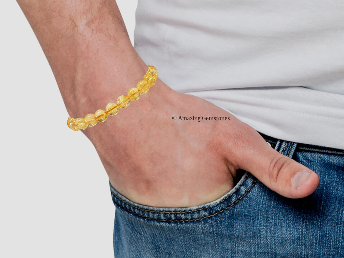 Amazing Gemstone Citrine Bracelet, Gifts For Men & Women - Protection Healing Crystal Bracelet - 8mm Gemstone Beaded Adjustable Bracelet, Pulseras Para Hombres Mujer Stocking Stuffers (Citrine Onyx)