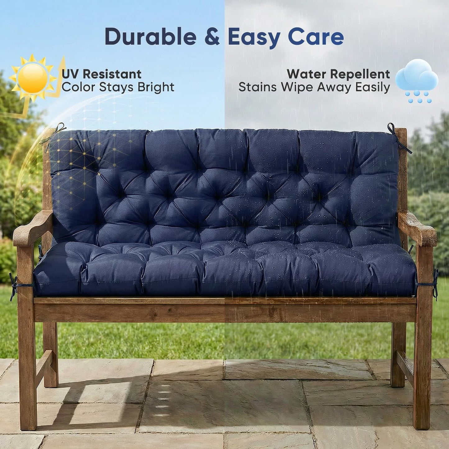 Porch Swing Cushions 60 Inch Waterproof,2 3-Seater Replacement for Outdoor Furniture with Backrest and Straps, Thick 4" Swing Seat Bench Cushion for Loveseat Glider Bench Patio Lawn Backyard