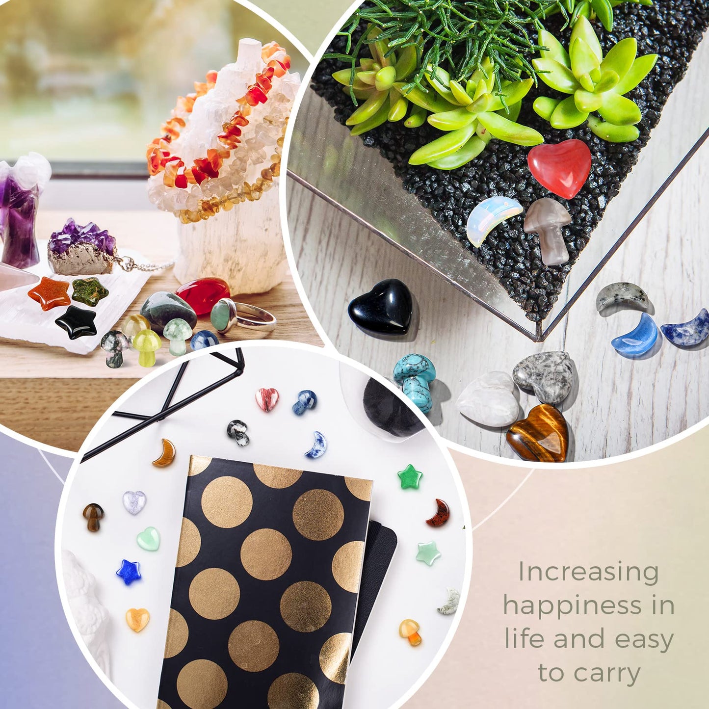 Nuenen 60 Pieces 20 * 20 * 6 mm Crystal Mushroom Sculpture Heart Shaped Moon Star Crystals Stones Bulks Worry Stones Assorted Hand Making Palm Thumb Gemstones for Witchcraft Meditation Reiki(Simple)