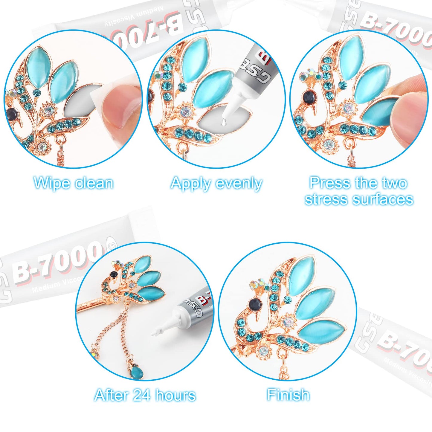 B7000 Glue Clear Adhesive Jewelry Bead B-7000 Glue for Jewelry Rhinestone DIY Cell Phone Repair Clothes Glass Metal Stone Beads Wooden Small Part Item(5ml, 40 Pcs)