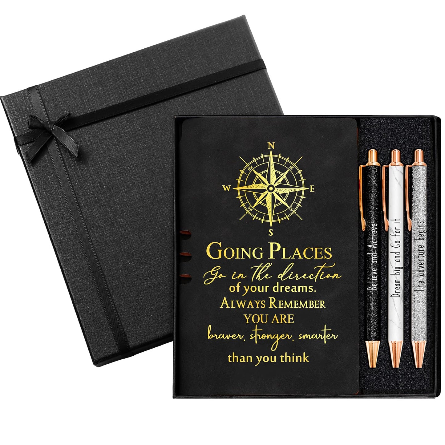 Resurhang 5 Pcs Class of 2026 Graduation Gift Set Inspirational Gifts for Graduation College Motivational Leather Journal Ballpoint Pen with Box for Senior Middle(Black)