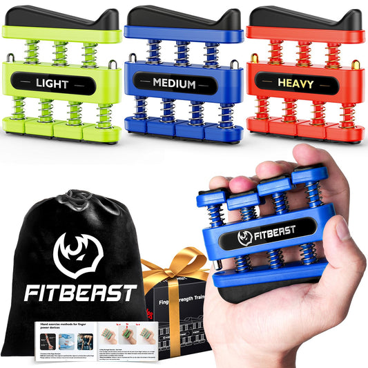 FitBeast Finger Strengthener, Finger Exerciser 3-Pack, Hand Exerciser for Improve Dexterity and Strength in Fingers, Hands, Forearms–Grip Strength Trainer for Musicians, Climbers (3 Piece Set)