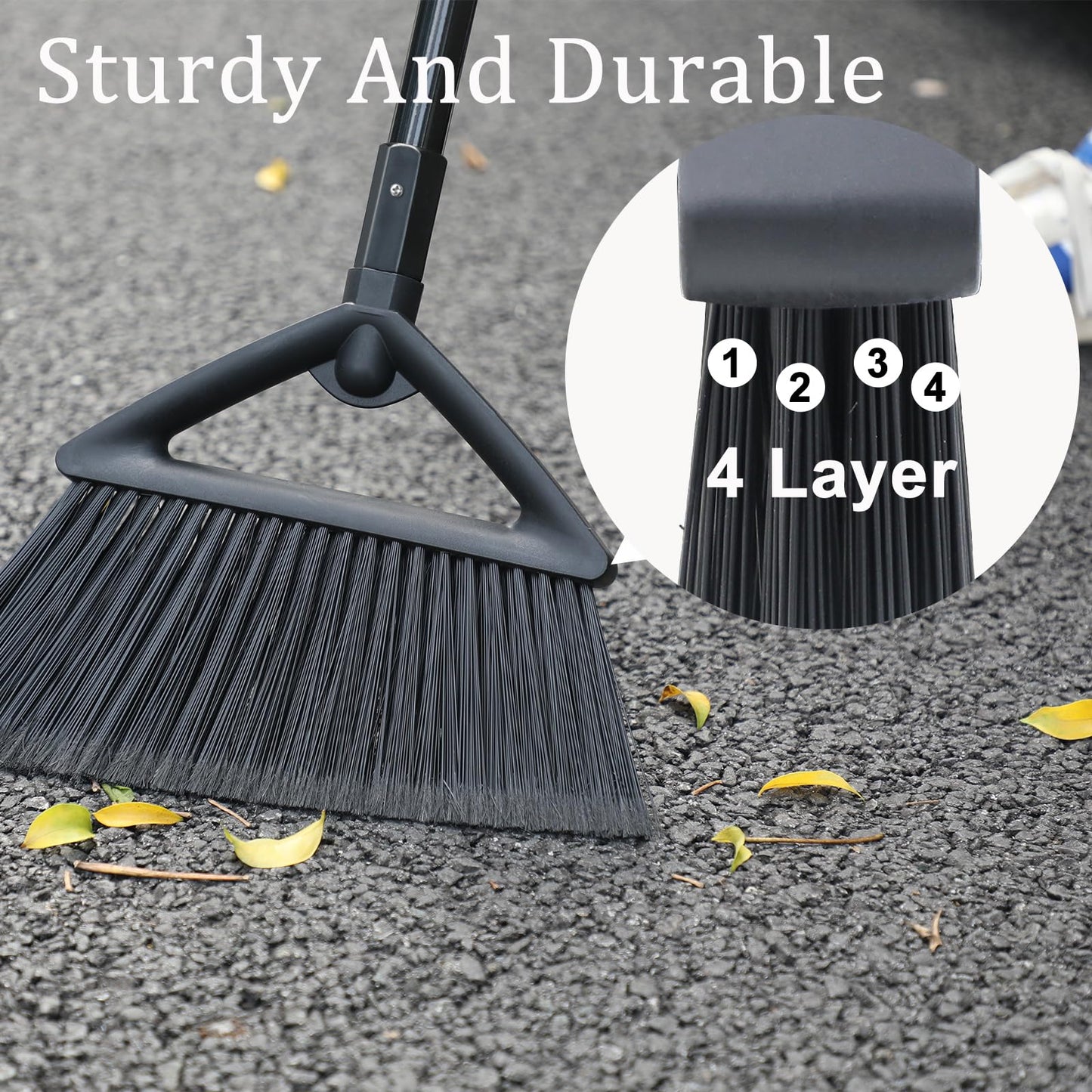 SZJYHQY 2PCS Heavy Duty Broom, Broom for Sweeeping Indoor and Outdoor, Angle Broom with Long Pole, Outdoor Broom for Courtyard/Garages/Slidewalk, Indoor Broom for Kitchen Lobby Canteen Black