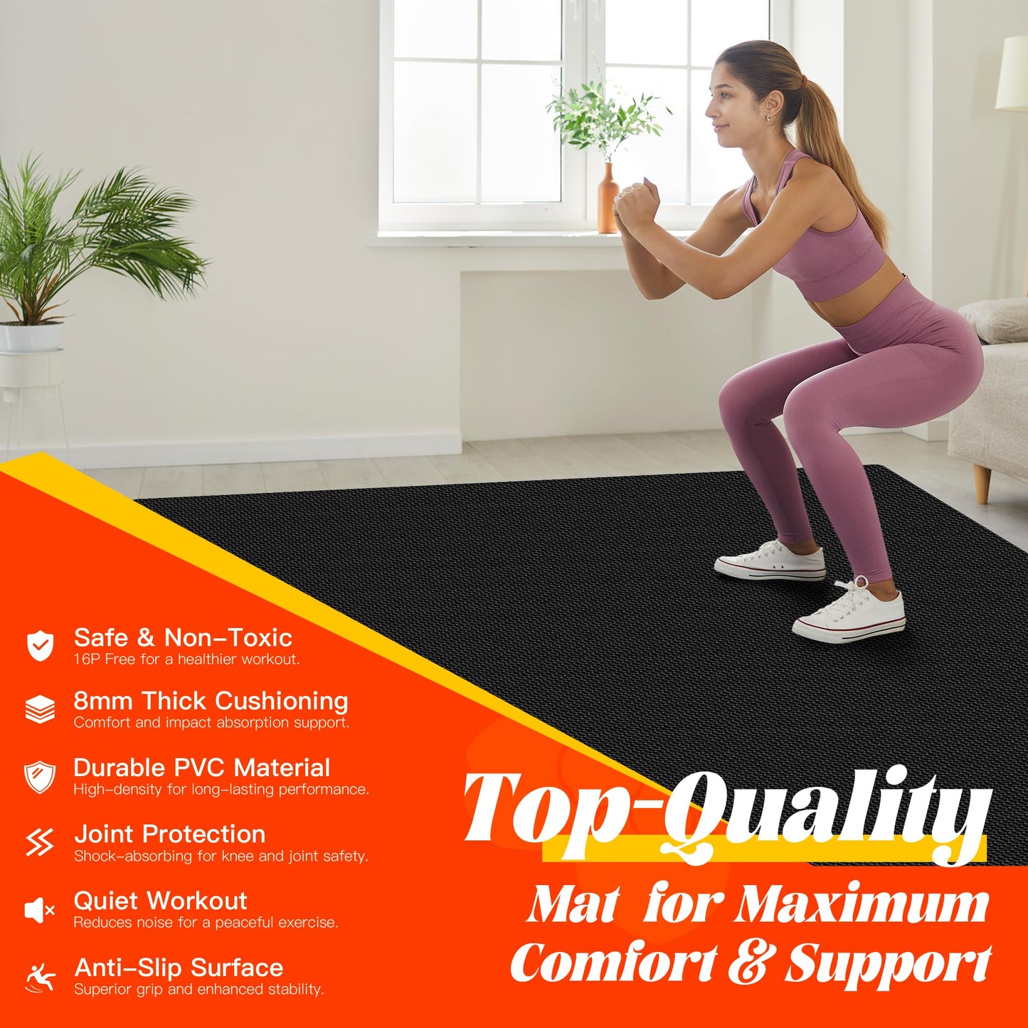 VTORY 8mm Large Workout Mat 7×5 ft – Extra Large Wide Yoga Mat & Pilates Mat Thick, Non-Slip Exercise Mat for Home Gym, Home Workout, HIIT, Strength, Stretching