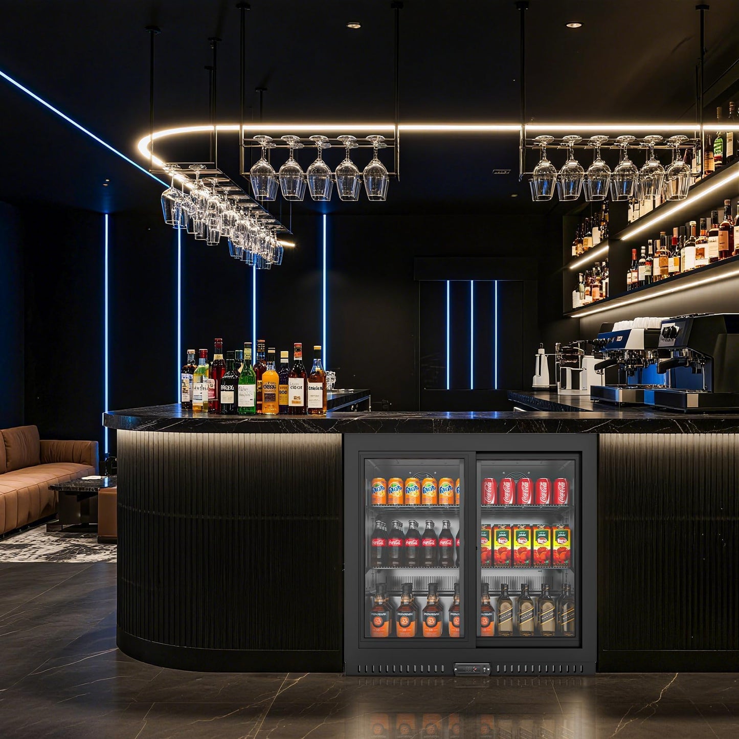 Rockitch Back Bar Cooler with 2 Sliding Doors, 6.8 Cu.ft Commercial Bar Cooler with LED Lighting, Under Counter Height Beverage Refrigerator, Commercial Display Drink Fridge for Bar, Restaurant, Hotel