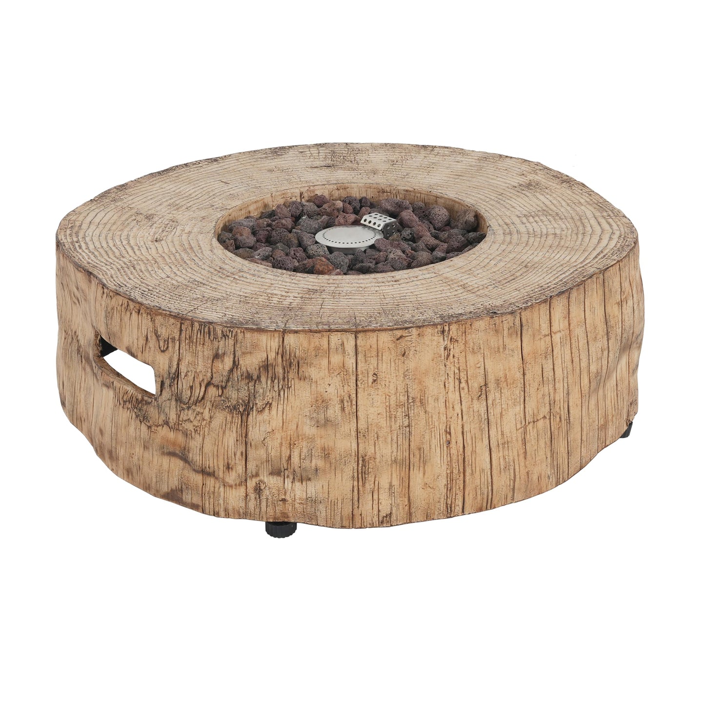 Christopher Knight Home Hearth Concrete Patio Fire Bowl, Outdoor Fire Pit and Tank Holder Set, Lightweight Concrete Tank Table, 30000BTU Round Fire Pit, Woodlike Texture, No Assembly Needed, Brown