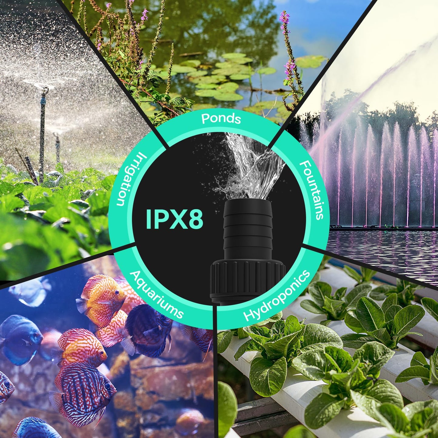 1587 GPH Submersible Water Pump, 55W Pond Pump with 16.5FT. Lift Height for Koi Pond Pool, Waterfall, Fish Tank, Aquarium, Statuary, Hydroponic, Ultra Quiet, Barrier Bag & 16.5FT Power Cord