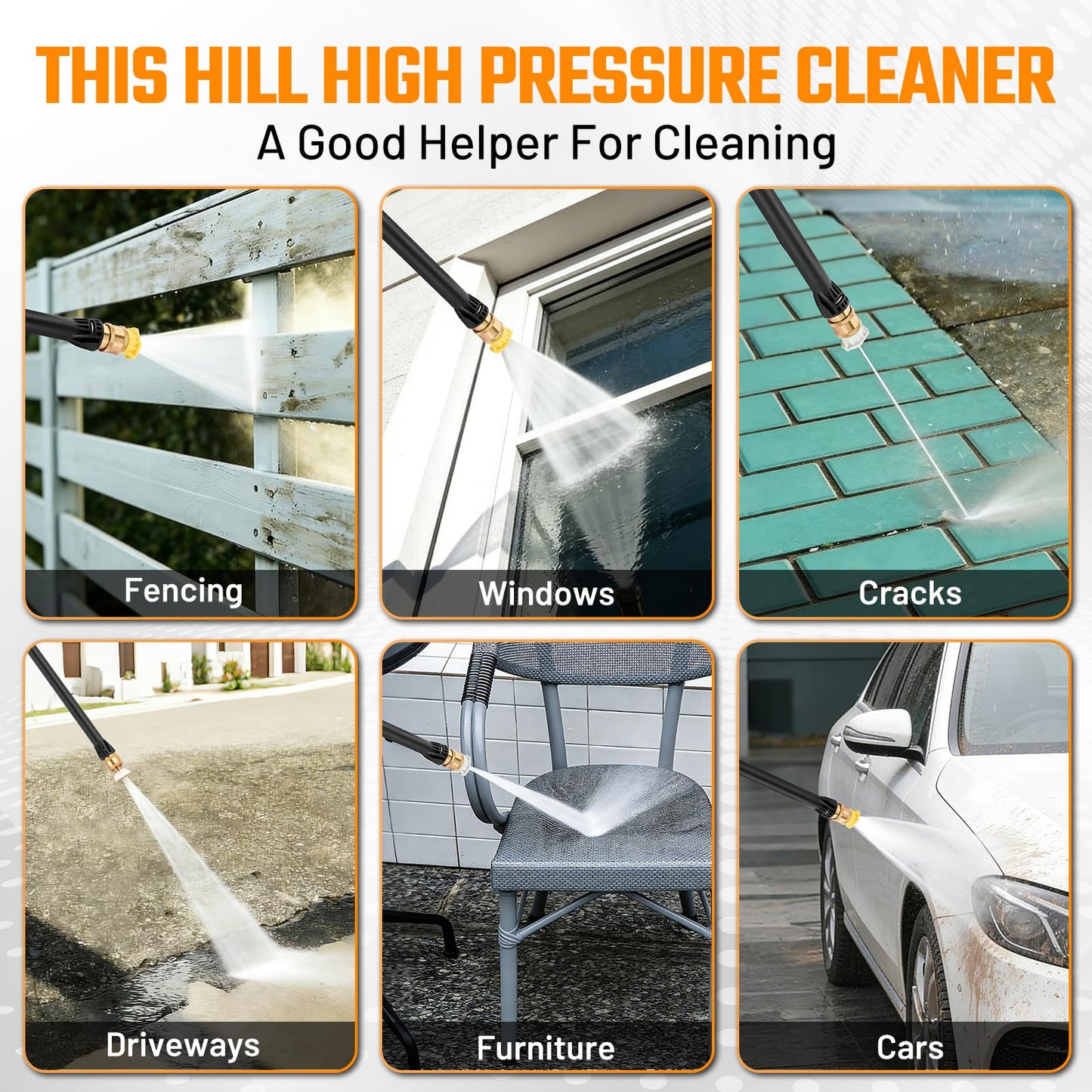This Hill 2 in 1 Pressure Washer & Steam Cleaner, 2GPM 3000PSI with High Pressure Cleaner, 1500W High-Pressure Steamer for Cleaning, Suitable for Home, Tile, Carpet, Furniture & Personal Car Detailing