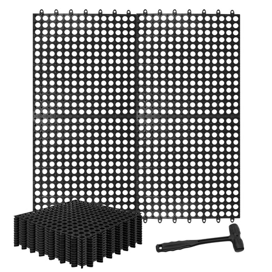 Interlocking Floor Tiles 12x12 Inch, 12 Pack Soft PVC Non-Slip Drainage Tiles with Holes for Bathroom, Pool Deck, Gym, Garage, Kitchen & Wet Areas, Easy Splicing Anti-Fatigue Mat, Black (12 Pack)