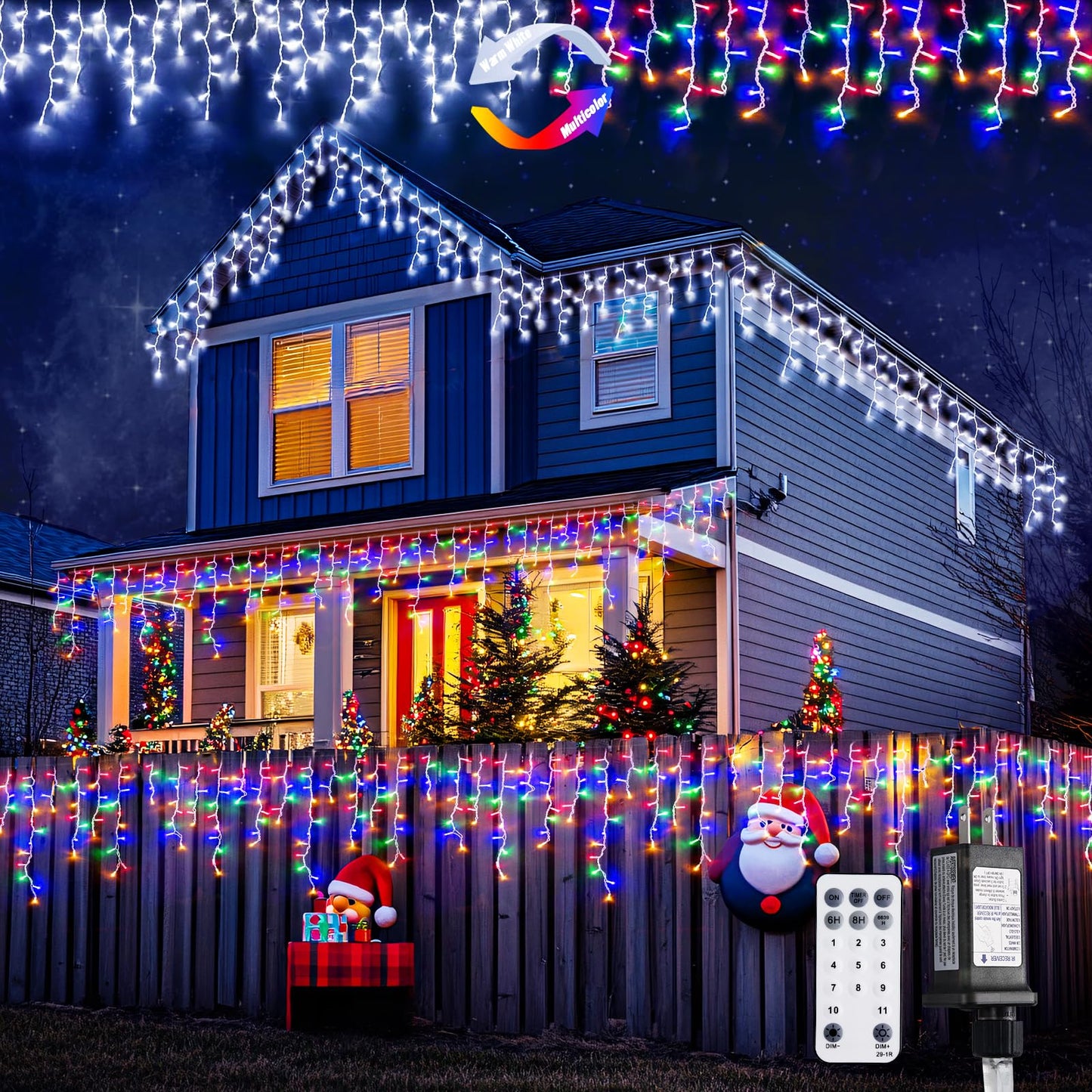 JMEXSUSS 38.8FT Icicle Lights for Outside, 400 LED Icicle Christmas Light Outdoor Indoor Plug in, Warm White Curtain String Lights for Wedding House Patio Party Fireplace Holiday Decorations