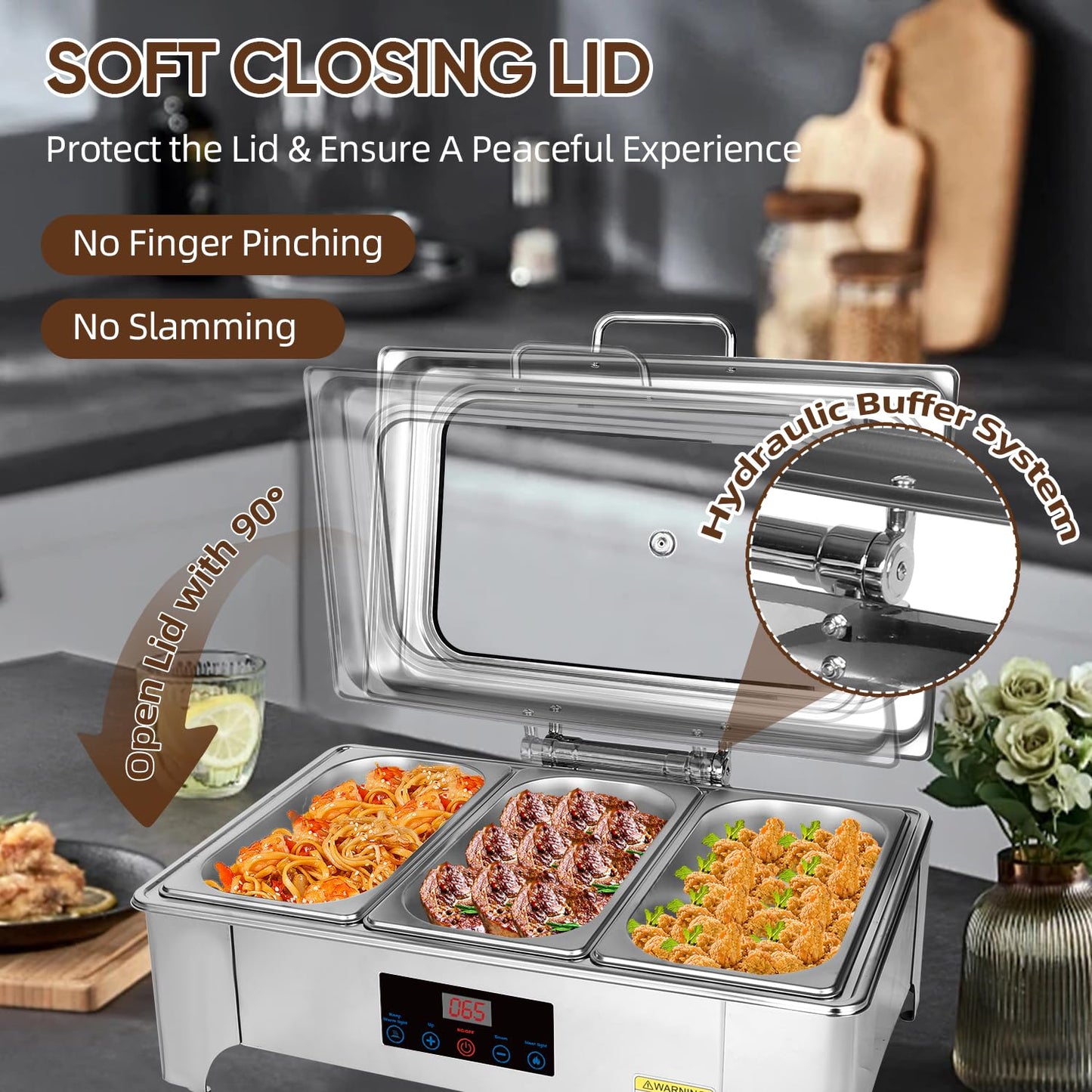 Electric Chafing Dishes Buffet Set: Stainless Steel Chaffing Server Chafer with Temperature Control (Third Size)