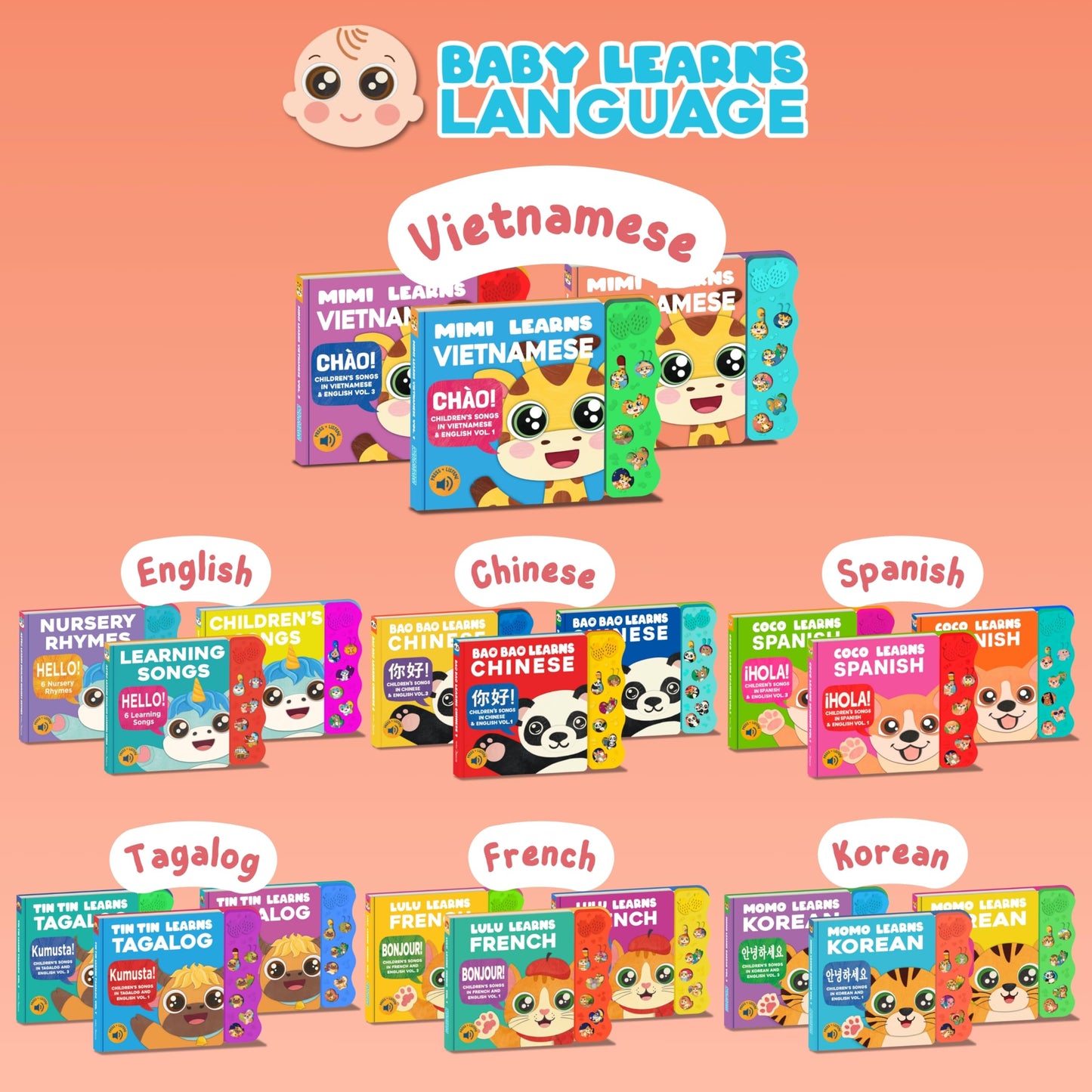 Mimi Learns Vietnamese Vol. 2 — Interactive Sound Board Book for Toddlers 1-3, Bilingual English & Vietnamese Songs & Music, Talking Musical Learning Toy and Gift for Babies & Kids