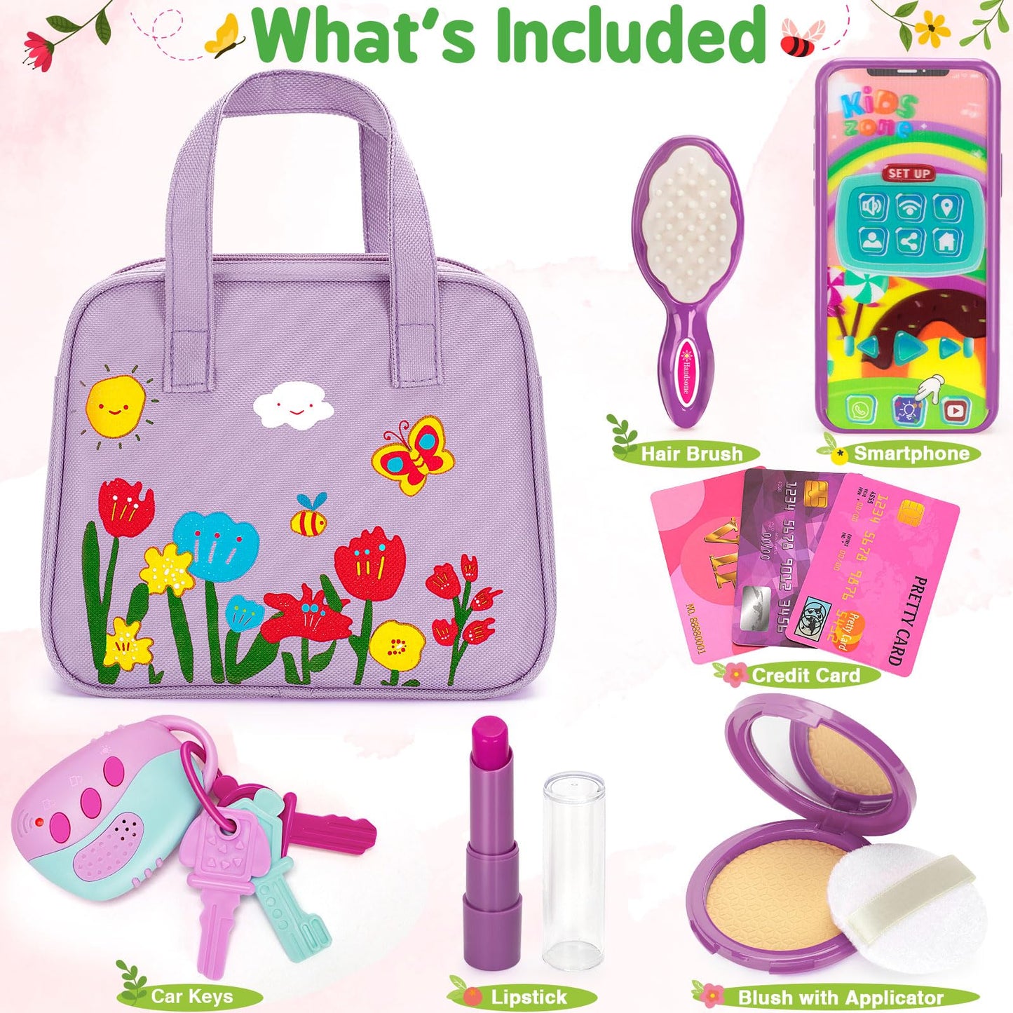 Officygnet Toddlers Toys for Girls 1-3 Years Old, Toddler Purse Girl Toys with Pretend Makeup Kit, Pretend Princess Play Purse Toy for Little Girl, Christmas Birthday Gifts for Girls Age 3, Purple