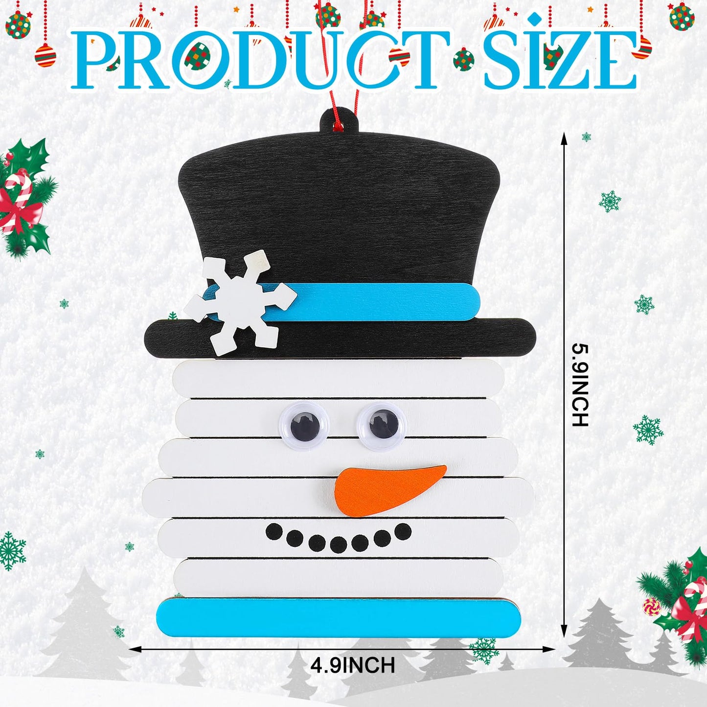 Shellwei 24 Pcs Winter Snowman Stick Craft Ornament DIY Wooden Christmas Craft Snowman Stick Ornaments Winter Art and Crafts Hanging Decoration for Xmas Home Party Activity Supplies