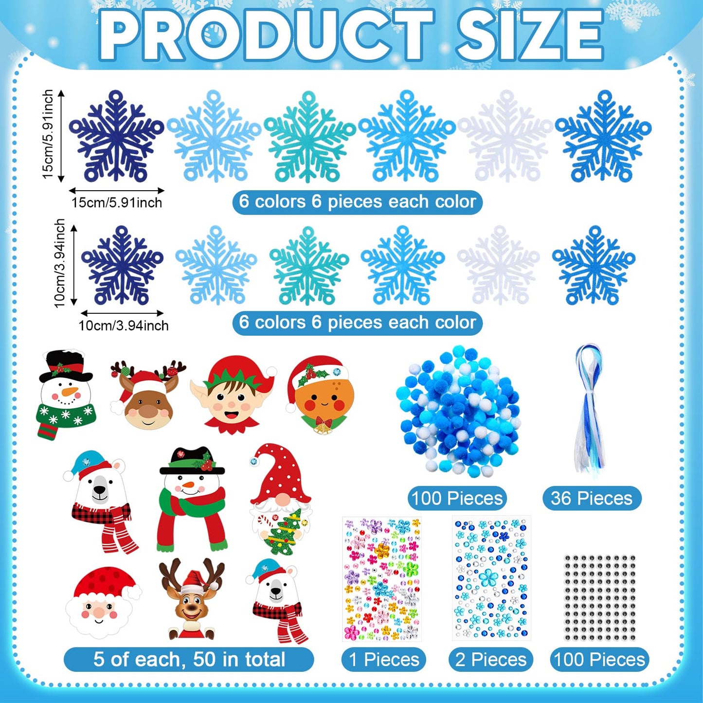 Fullhawl 261 Pcs Christmas Snowflake Crafts Kits Xmas Winter Snowflake DIY Craft Ornament Decor Christmas Santa Claus Snowman Gingerbread Man Foam Stickers for Winter Holiday Activities Party Favor