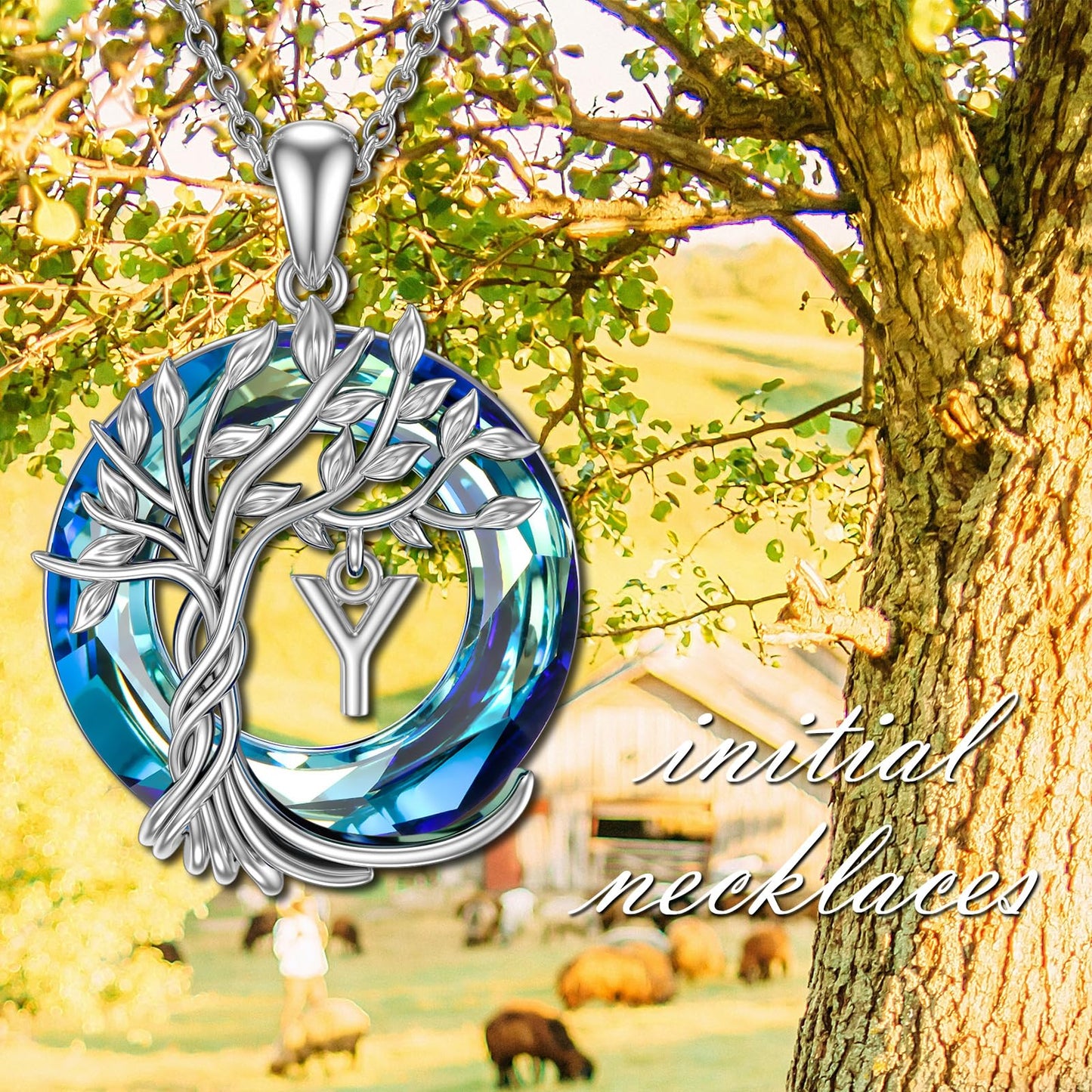TOUPOP Tree of Life Initial Necklace Gifts for Women Sterling Silver Initial Y Letter Jewelry Irish Crystal Pendant Birthday Gifts for Women Her Mom Wife Daughter