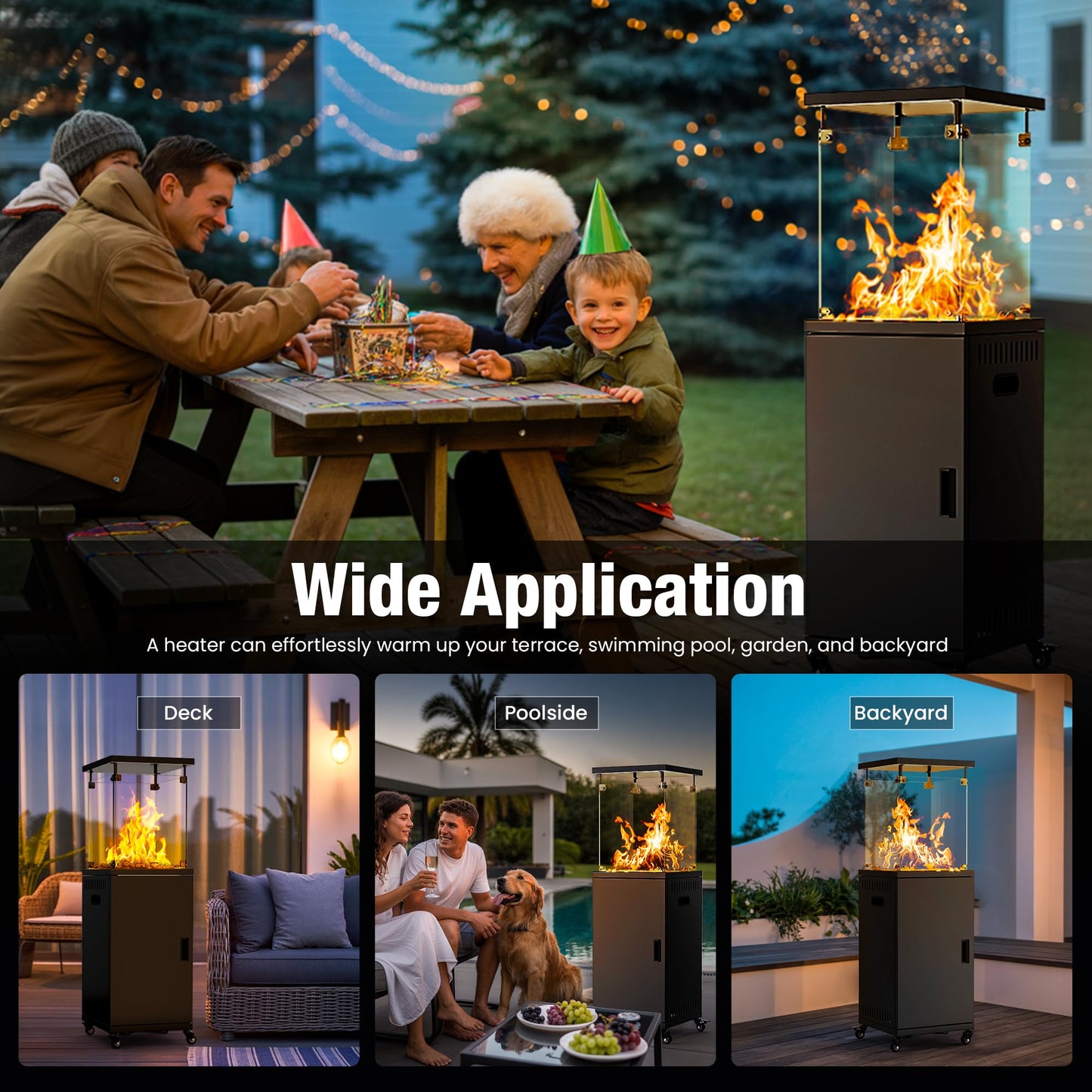 Pamapic 41,000 BTU Propane Patio Heater with Wheels & Cover,CSA Certified Outdoor Heater with Lockable Wheels for Backyard, Balcony,Garden,Weather Resistant(Ink)