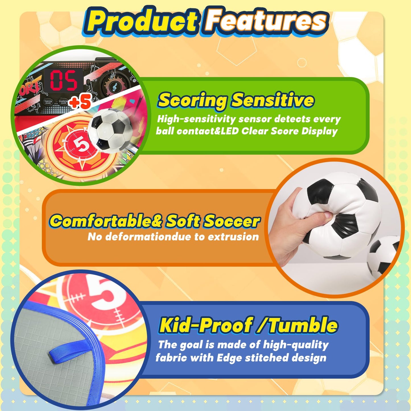 Electronic Scoring Soccer Toy Game Set for Kids with 5 Training Disc&2 Soft Balls,Indoor Outdoor Soccer Target Game Real-time Scoring 3 Modes Birthday Gifts for 3 4 5 6 7 8 9 10+ Years Old Boys Girls