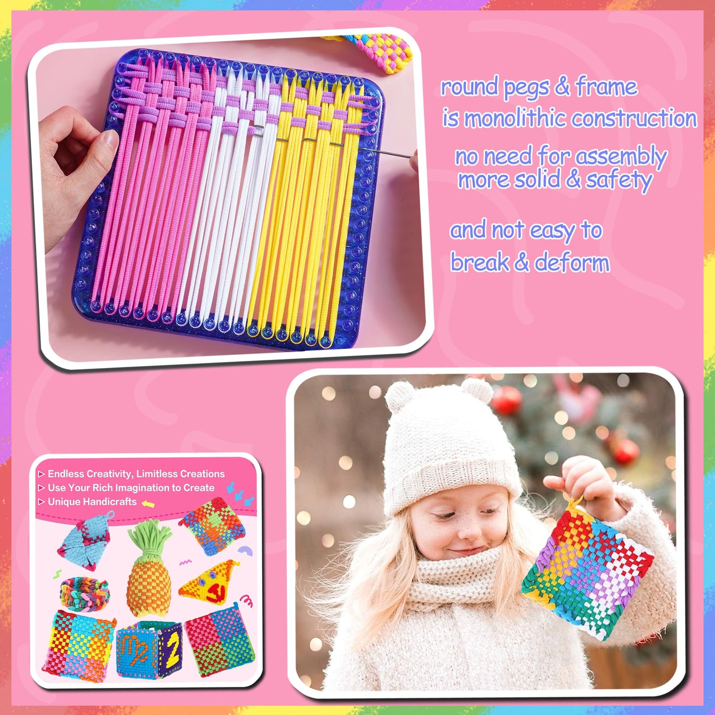 REENLIV Upgraded Weaving Loom Kit Toys for Kids & Adults, DIY Arts & Crafts, Easy Potholder Loom Knitting Activity for Beginners, Ideal Gifts for Girls Ages 5 6 7 8-12 13 Years Old, 252 Craft Loops