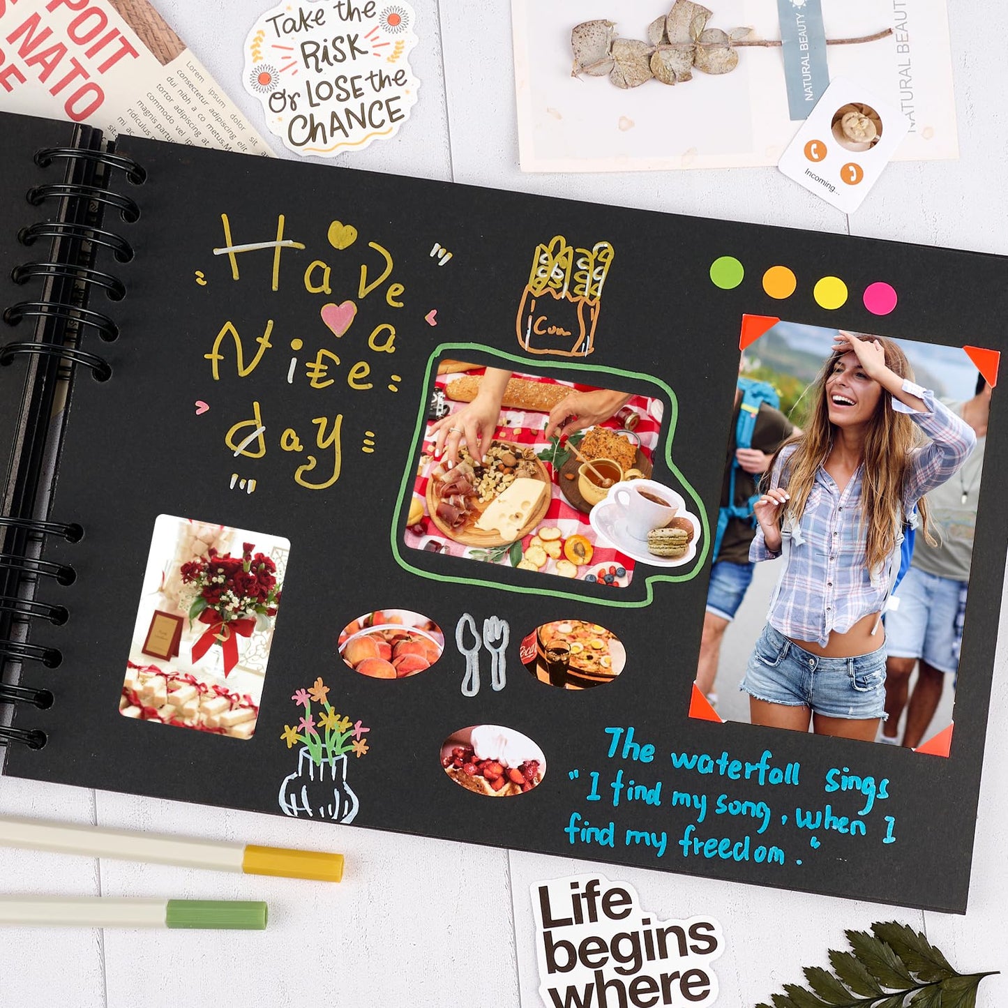 Mauproy 11.5 x 8.5 Inch Black Scrapbook Album, 80 Pages Photo Album with Black Pages, Kraft Paper Hardcover Memory Book with DIY Accessories Kit for Graduation Wedding Travel