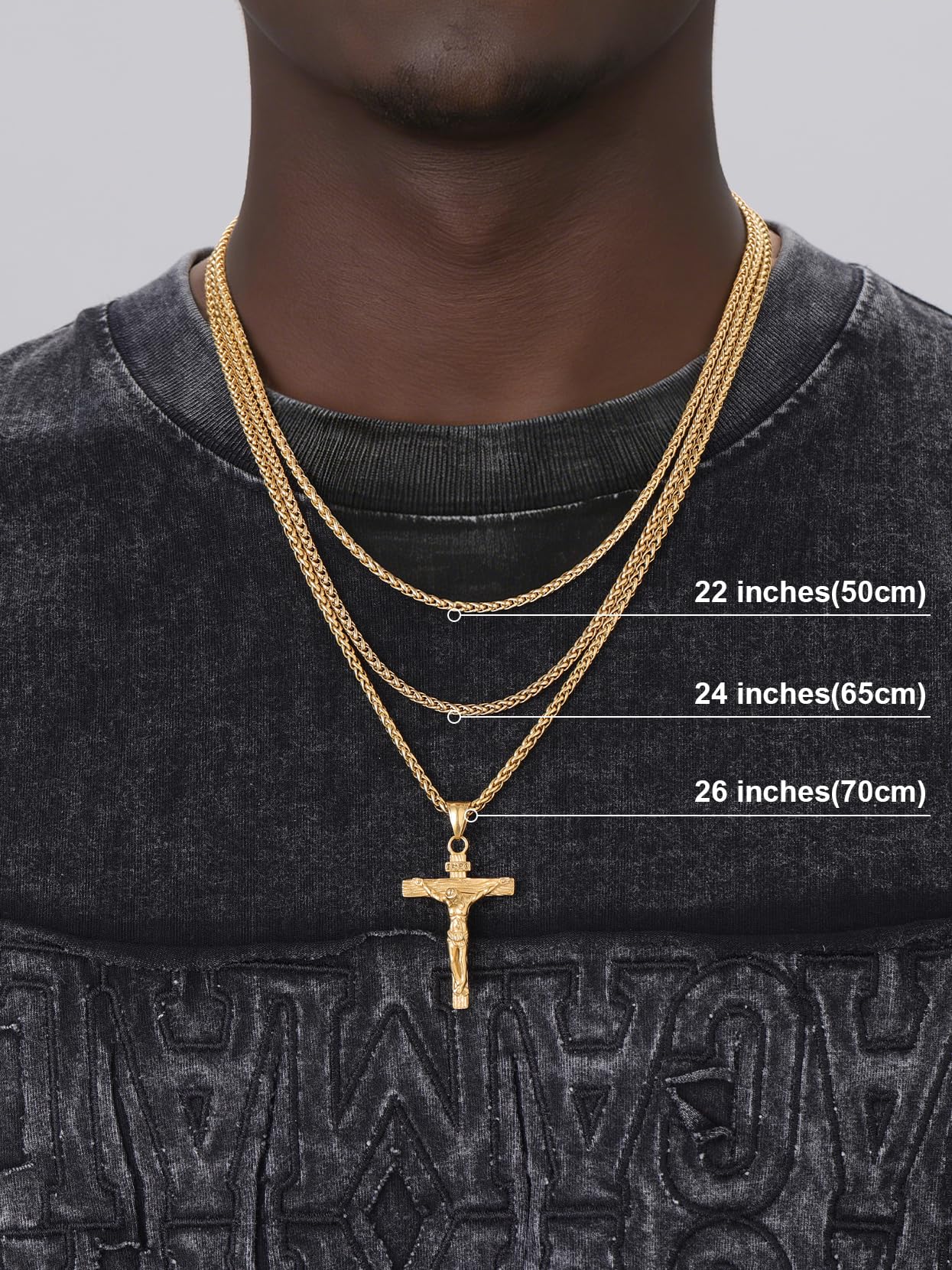 U7 Crucifix Cross Necklace 18K Gold Plated Crucifix Necklace Cross Pendant for Men with Rope Chain 26"(Gold)