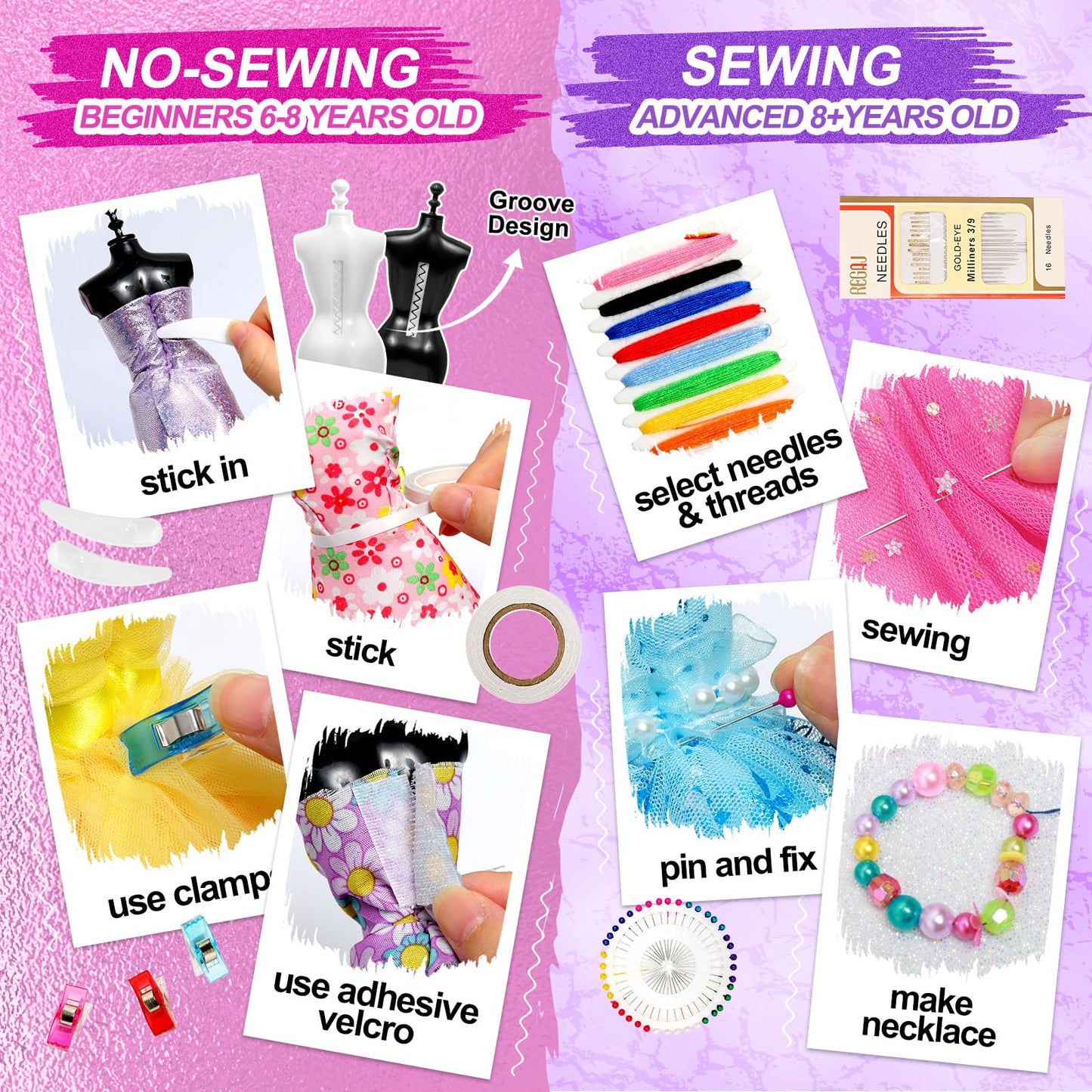 Sunrad 1500+ PCS Fashion Designer Kits for Girls with 6 Mannequins, DIY Arts & Crafts Sewing Kit for Kids Doll Clothes Making Toys, Birthday Gifts for Girls Age 6 7 8 9 10 11 12+