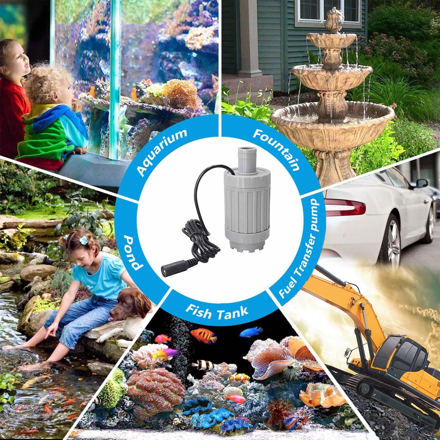TALFIT 500GPH Submersible Pump,solar water pump,Ultra Quiet Water Pump with 13ft Power Cord for Aquarium, Pond, Fish Tank, Water Pump Hydroponics, Backyard Fountain (24V 500GPH)