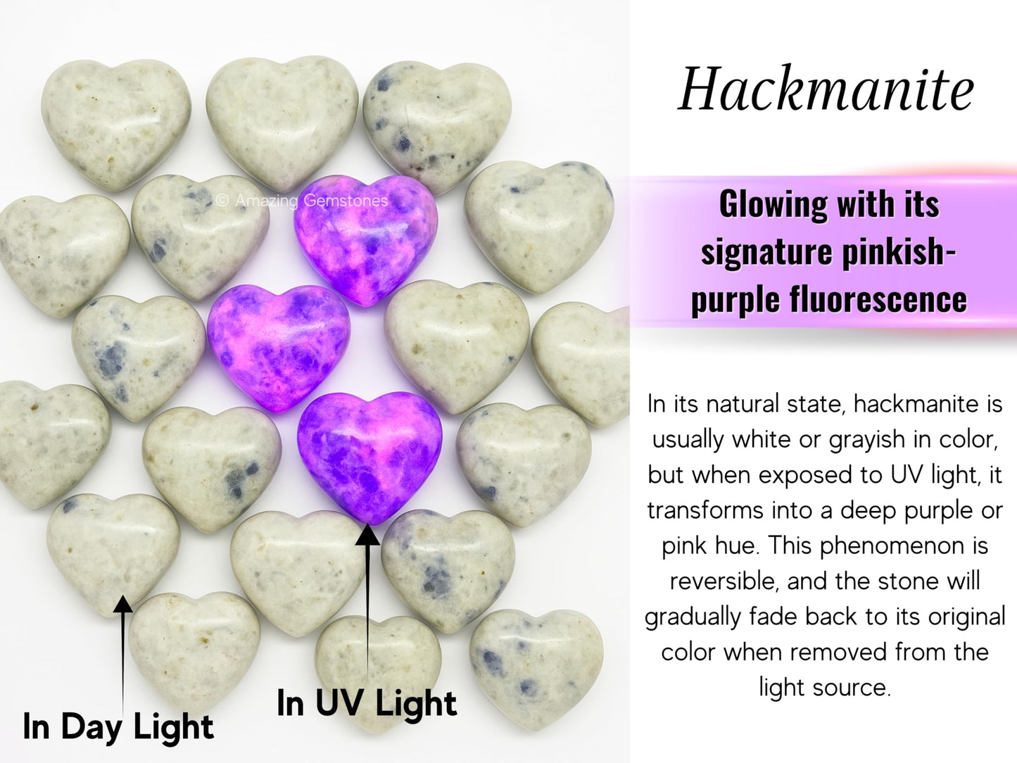 Amazing Gemstone Hackmanite Fluorescent Sodalite Crystal Heart Palm Stone - Pocket Massage Worry Stone for Natural Body Chakra Balancing, Reiki Healing and Crystal Grid