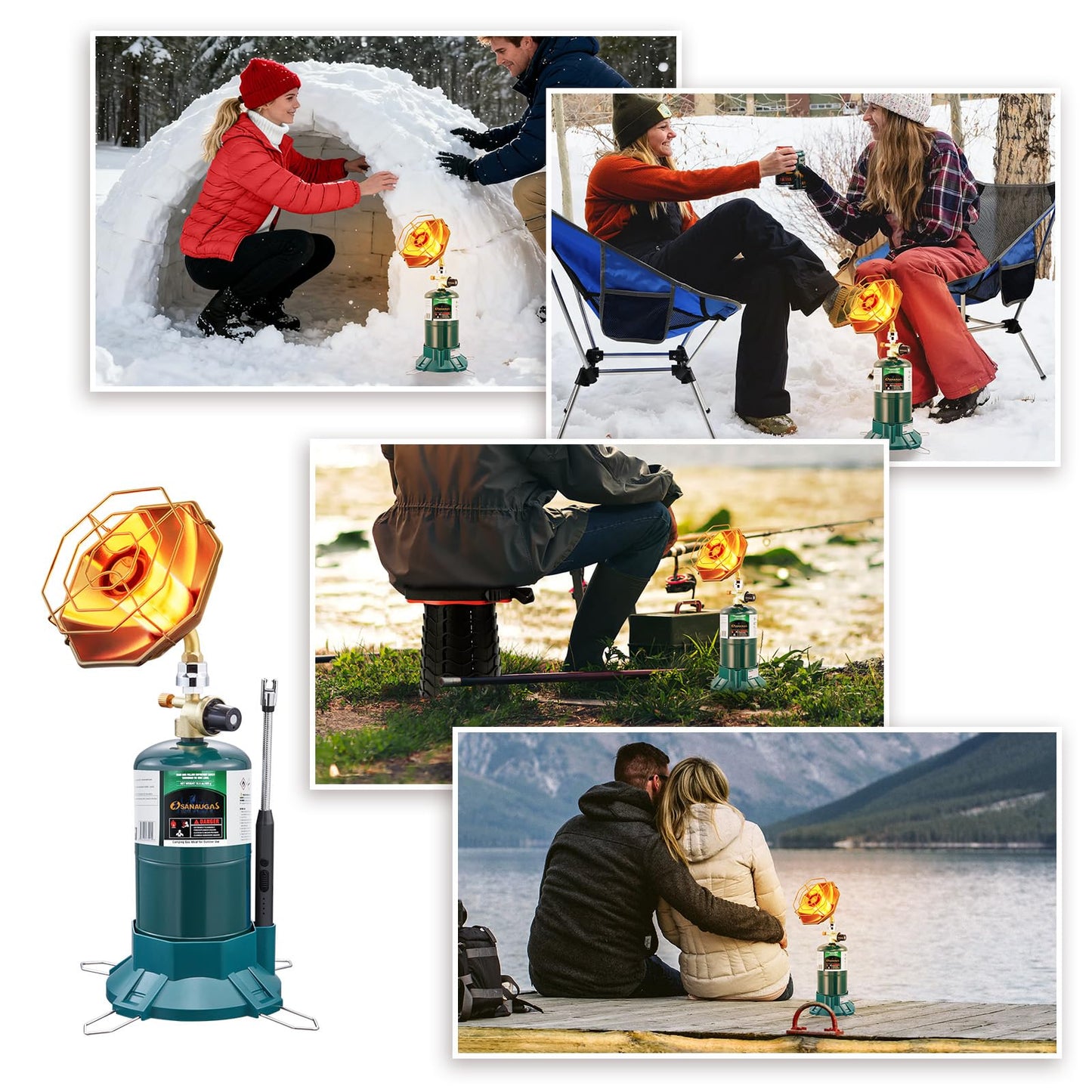 6200 BTU Propane Camping Heater, Portable Tent Heater with Radiant Burner, Adjustable Flame, Stable Base, Fits 1 lb Propane Tank for Hiking Ice Fishing Hunting Backyard