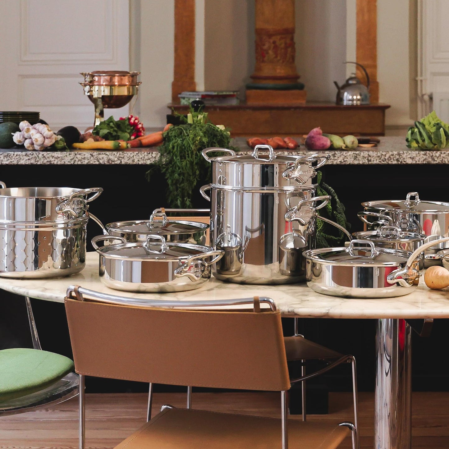 Mauviel M'Urban 4 Tri-Ply Polished Stainless Steel 12-Piece Cookware Set With Cast Stainless Steel Handles, Made In France