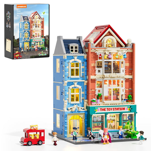 Lumibricks Toy-Store Lighting Building-Bricks Set – City Town Modular Townhouse Toy Shop Dollhouse LED Light Display Model 3086 Pcs Construction Kit for Adults and Teens