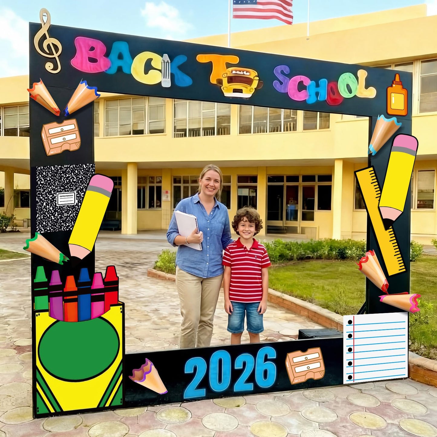 Frienda 24 Pcs Preschool Graduation Party Decoration Pre-k Large DIY Backdrop Photo Booth Prop Classroom Bulletin Board Decorations Cardstock Cut-Outs Cards Kit Wall Decor Kindergarten Party Supplies