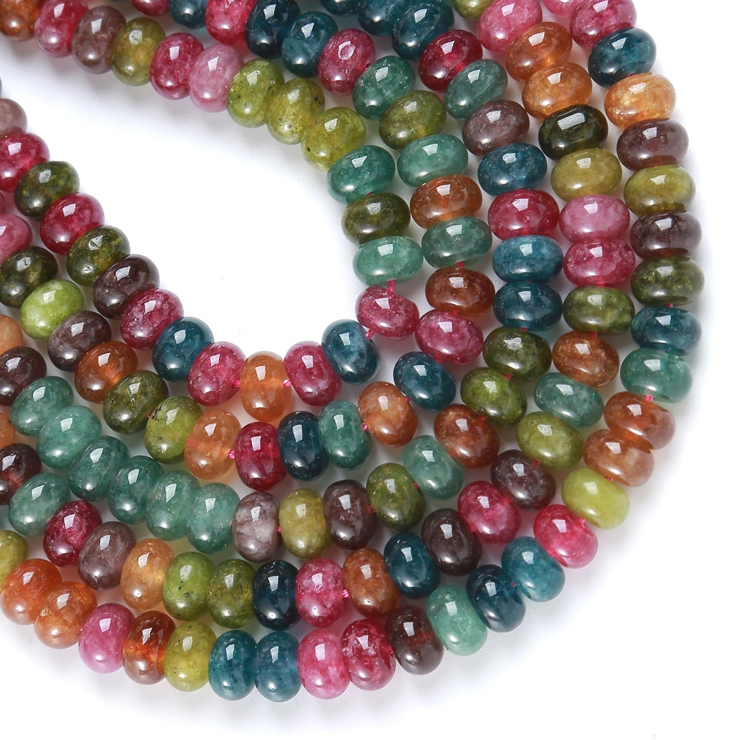76pcs 5x8mm Natural Stone Colored Tourmaline Rondelle Spacer Loose Beads Abacus Disk Stone Round Loose Gemstone Beads for Jewelry Making DIY Bracelet Necklace