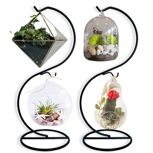 BANBERRY DESIGNS Dual Stands for Ornaments Jewelry and Terrariums - 2 Display Hooks - 2 Pack - Black Metal Holders with Multi-level Hooks - 12" H
