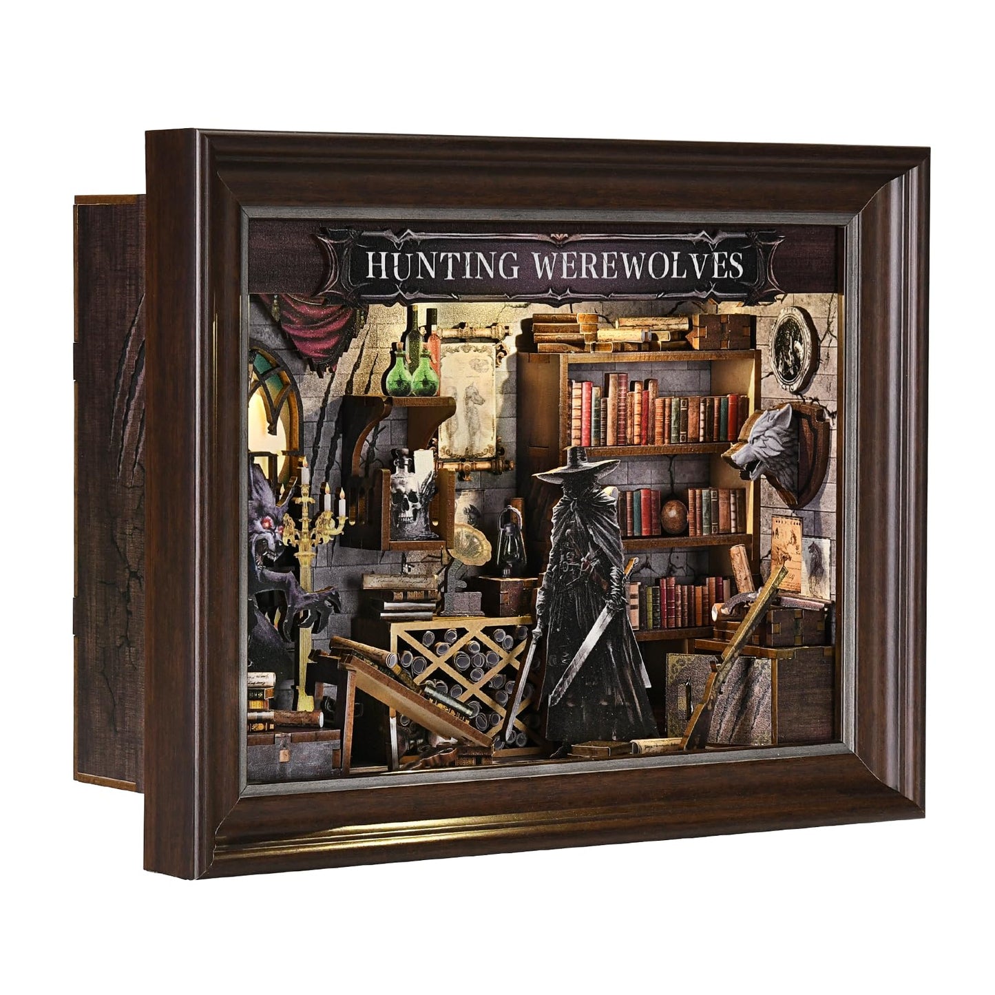 ETKVR Book Nook Kit, Picture Frame Booknook, Wall Mounted Miniature Dollhouse Kit, DIY 3D Wooden Puzzle for Home Bookshelf Decoration - Witcher Hunting Werewolves