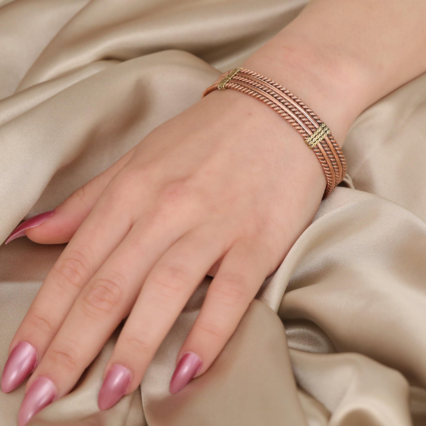 tunarts Handmade Elegant Copper Bracelet for Women - Pure Copper Bracelet for Pain Relief and Stress Relief - Adjustable Entwisted Copper Bracelet to Fit many Size Wrist(fancy knitted) (twisted)
