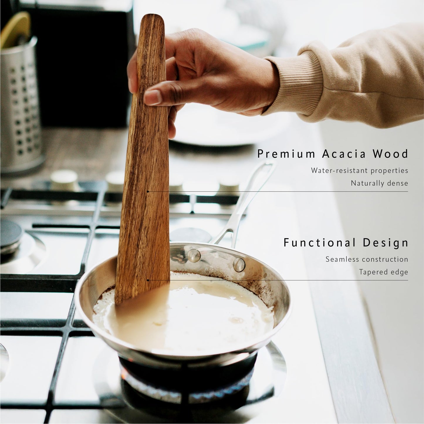 HYGGE INTERIOR LIVING Heirloom Acacia Wood Spatula Set - Professional Flat Turner for Cast Iron & Non-Stick, 12 inch Hand-Sanded Premium Hardwood, Designer Gift Box for Modern Kitchens - Set of 2