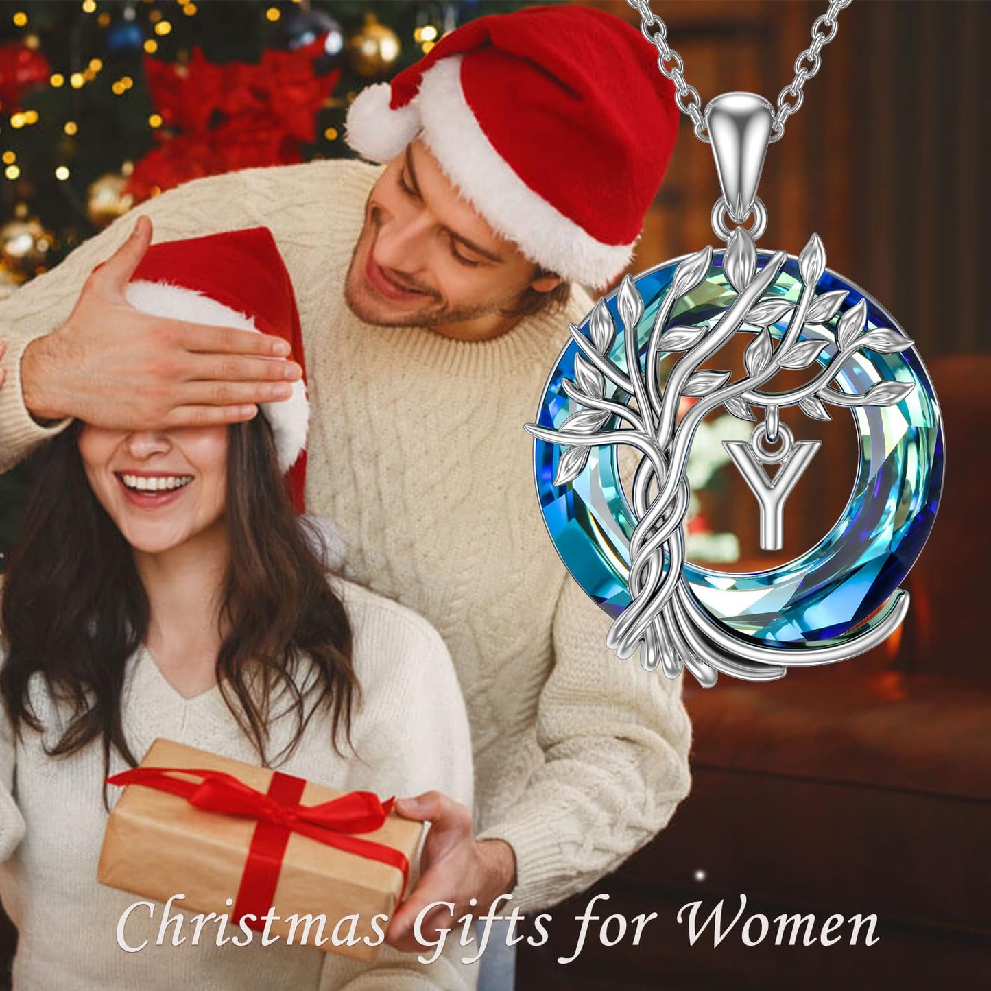 TOUPOP Tree of Life Initial Necklace Gifts for Women Sterling Silver Initial Y Letter Jewelry Irish Crystal Pendant Birthday Gifts for Women Her Mom Wife Daughter
