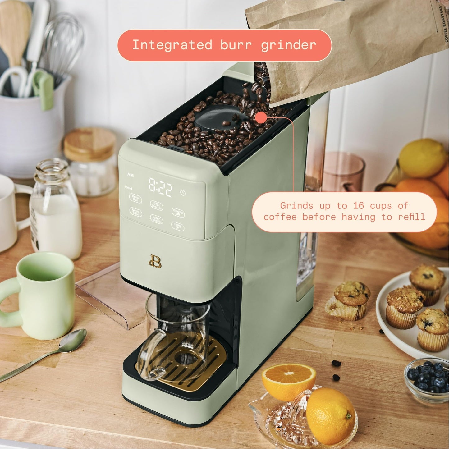 IT'S BRAZILIAN Perfect Grind Programmable Single Serve Coffee Maker, Sage Green by Drew Barrymore