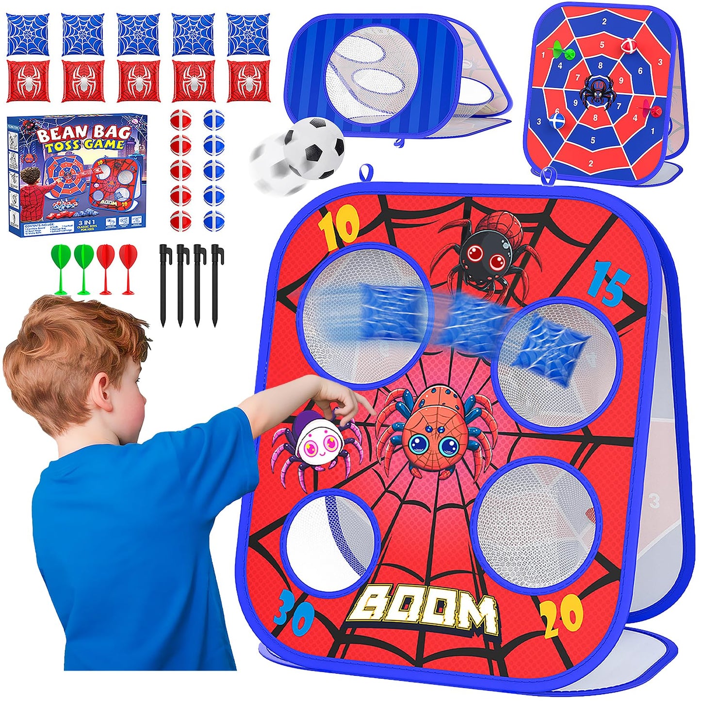 Spider Bean Bag Toss Game, 3-in-1 Cornhole Board Outdoor Toys for Kids, Family Party Activity Toddler Yard Backyard Beach Lawn Party Camping Game Toys for 3 4 5 6 7 8 Year Old Boys Girls Birthday Gift