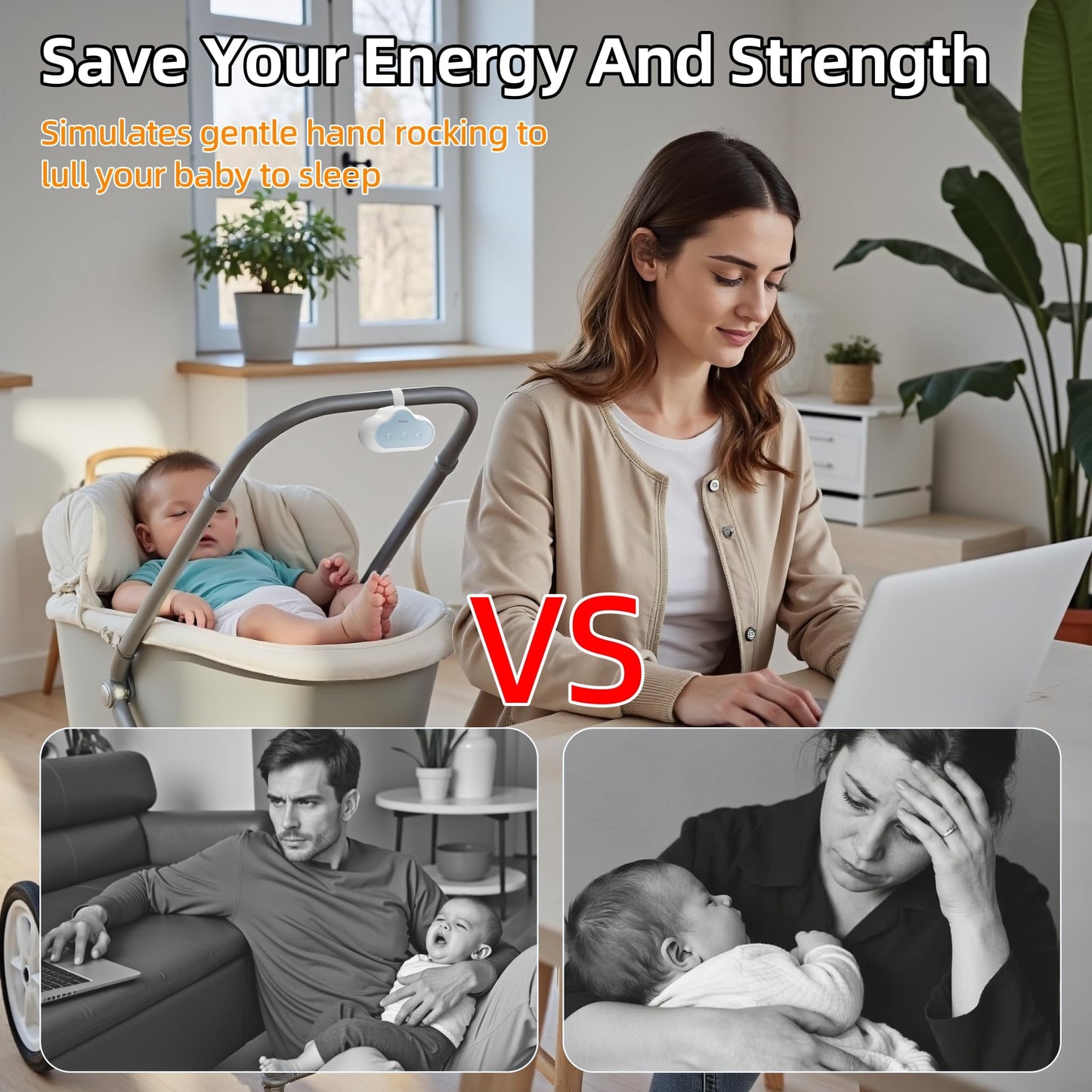 Pinkart Rechargeable Stroller Rocker Device – Hands-Free Baby Rocker & Sleep Soother, Quiet Motor, Fits Stroller Handle, Bassinet & Crib, 3 Speeds, 4 Timer Settings, for Newborns to Toddlers