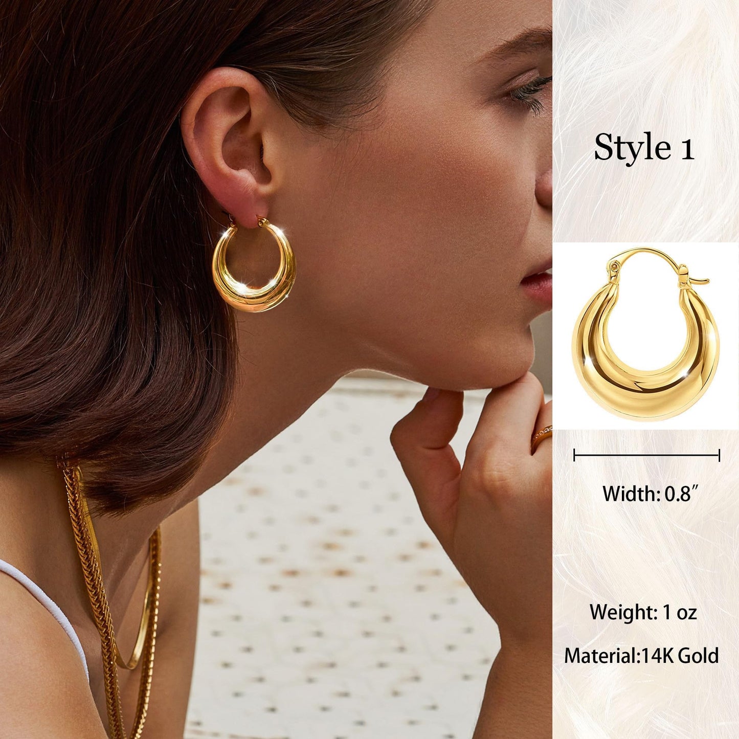 Necocy Small Chunky Hoop Earrings for Women Waterproof, Dainty 14k Gold Plated Hypoallergenic Non Tarnish Thick Hoop Earrings for Sensitive Ears Trendy Chunky Jewelry