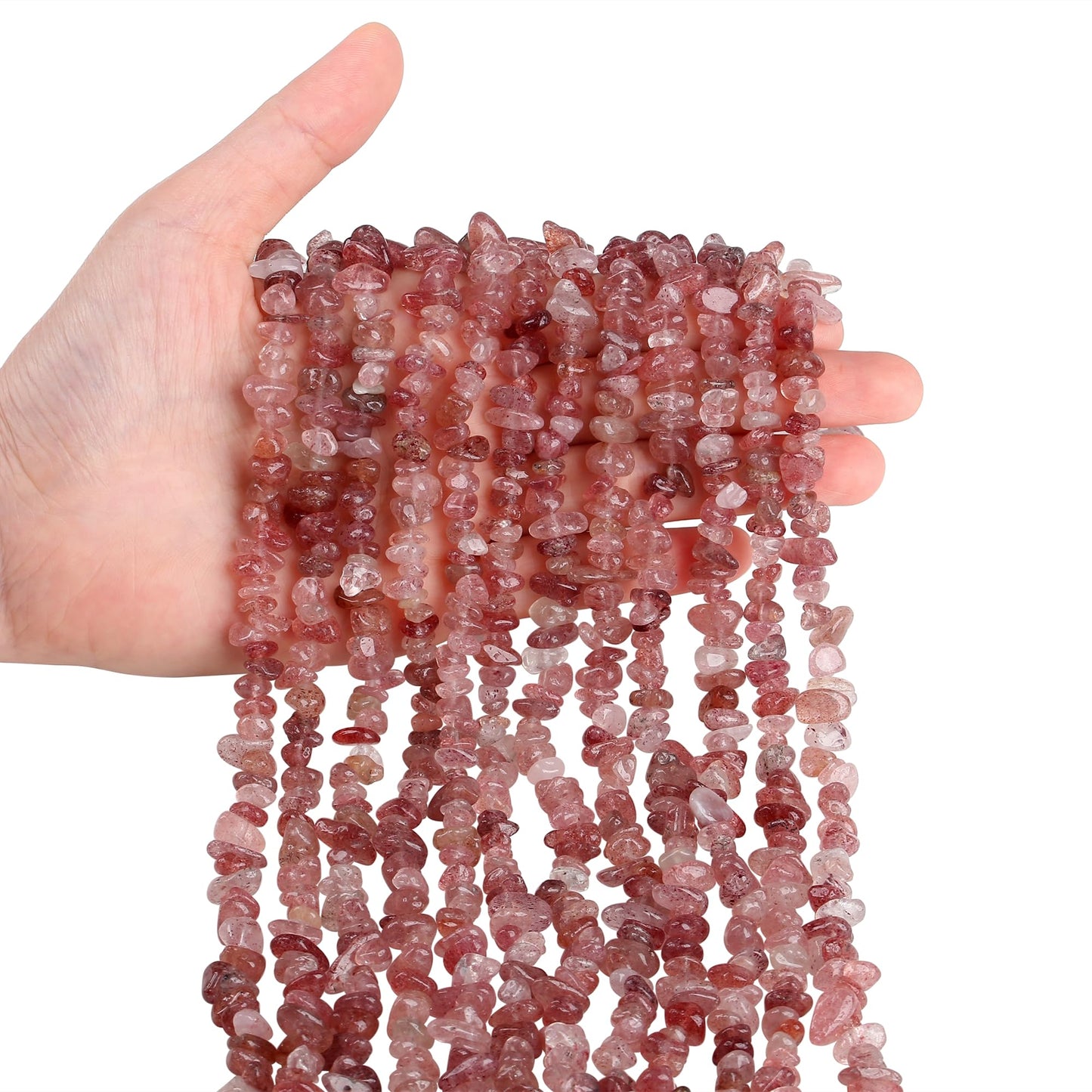 ZHIYUXI 400pcs Strawberry Quartz Beads 5-8mm Crystals Gemstones for Bracelet Making 2 Strands Irregular Stone Loose Rocks Bead for Jewelry Making Hole Drilled Natural Chips DIY Necklace Craft Gifts