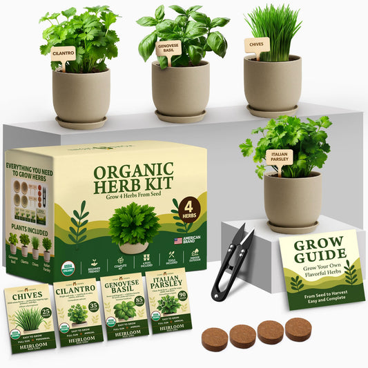 HOME GROWN Indoor Organic Herb Garden Kit, Unique Valentines Day Gift for Adults, Men, & Women,Grow 4 Herb Seeds for Kitchen Window Garden,Beginner DIY Hobby Gardening for Plant Lovers, Mom & Dad