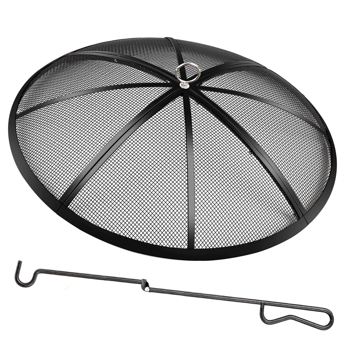 Fire Pit Spark Screen, 40 Inch Diameter Fire Pit Screen with Handle & Poker,Heavy Duty Metal Mesh Fire Pit Screen,Fire Pit Lid for Outdoor/Beach/RV Camping/Backyard
